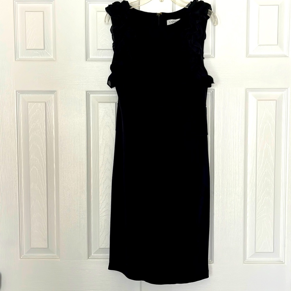 Carmen Marc Valvo black cocktail dress with ruffle sleeves size 4